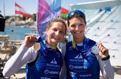 Aleksandra Melzacka (left) and Kinga Łoboda (right) . Second place in 49erFX class during the World Cup competition
