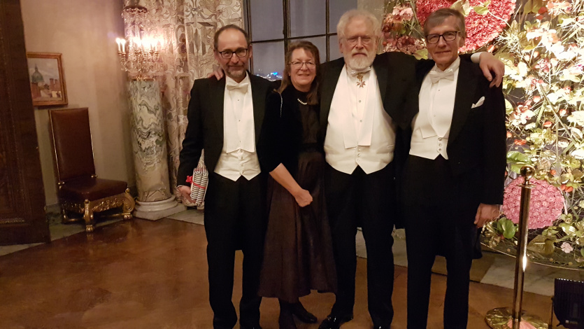 Harald Weinfurter, Klaudia Keller, Anton Zeilinger, bankiet Noblowski 11.12.2022.