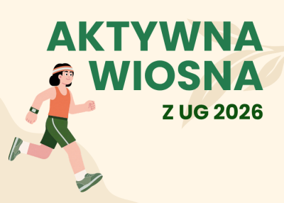 Rysunek biegacza i napis Aktywna Wiosna z UG
