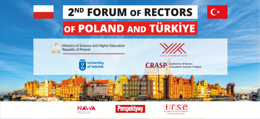 Baner II Forum Rektorów Polski i Turcji z widokiem na Gdańsk - Główne Miasto od strony Motławy