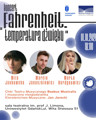 plakat promujący koncert inauguracyjny wydzialu filologicznego