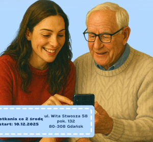 Kafel: studenci seniorom z informacją o datach spotkań