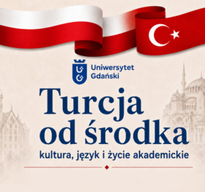 Fragment plakatu Turcja od środka z motywem flag narodowych Polski i Turcji