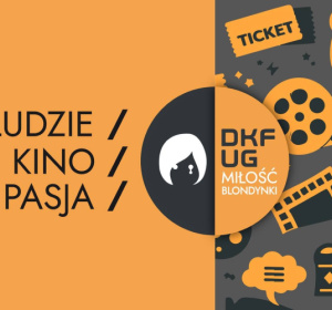 grafika z motywami filmowymi i logo DKF UG