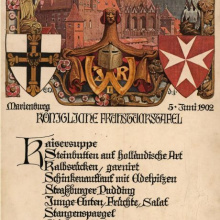 Dyplom okolicznościowy zawierający menu uroczystego śniadania wydanego w związku z wizytą cesarza Wilhelma II Hohenzollerna w Malborku