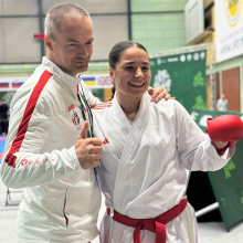 Studentka UG z trenerem podczas Akademickich Mistrzostw Europy w sportach walki - Warszawa, 21-25.08.2025