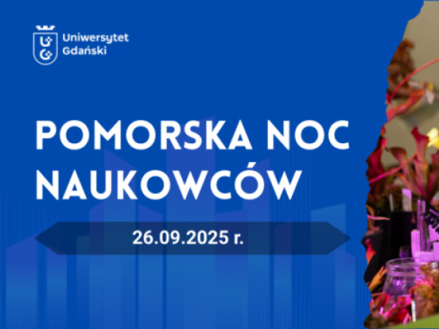 Grafika Pomorska Noc Naukowców - fragment z białym tekstem na niebieskim tle