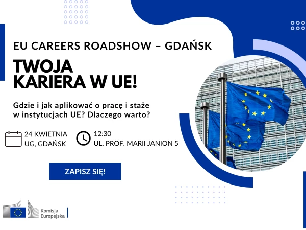 Baner Twoja kariera w UE - flaga Unii Europejskiej i informacje o spotkaniu