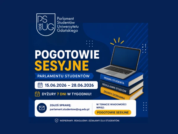 Grafika informacyjne akcji Pogotowie Sesyjne Parlamentu Studentów UG