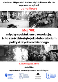 Plakat Wykład prof. Jana Sowy Maj 68