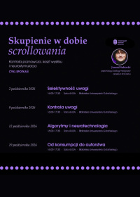 Grafika z informacjami o cyklu spotkań "Skupienie w dobie scrollowania"