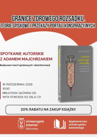 Plakat informujący o spotkaniu autorskim z Adamem Majchrzakiem