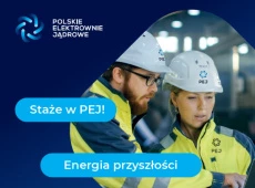 Grafika Staże w PEJ! Energia przyszłości z logo Polskich Elektrowni Jądrowych