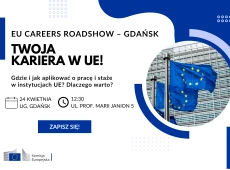 Baner Twoja kariera w UE - flaga Unii Europejskiej i informacje o spotkaniu