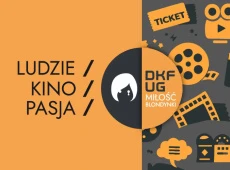 grafika z motywami filmowymi i logo DKF UG